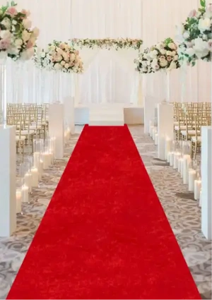 Red carpet under mandap with floral decor