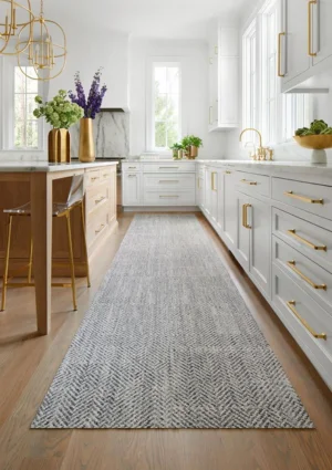 Stylish carpet in open-plan kitchen
