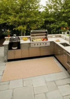 Weather-resistant carpet for outdoor kitchens