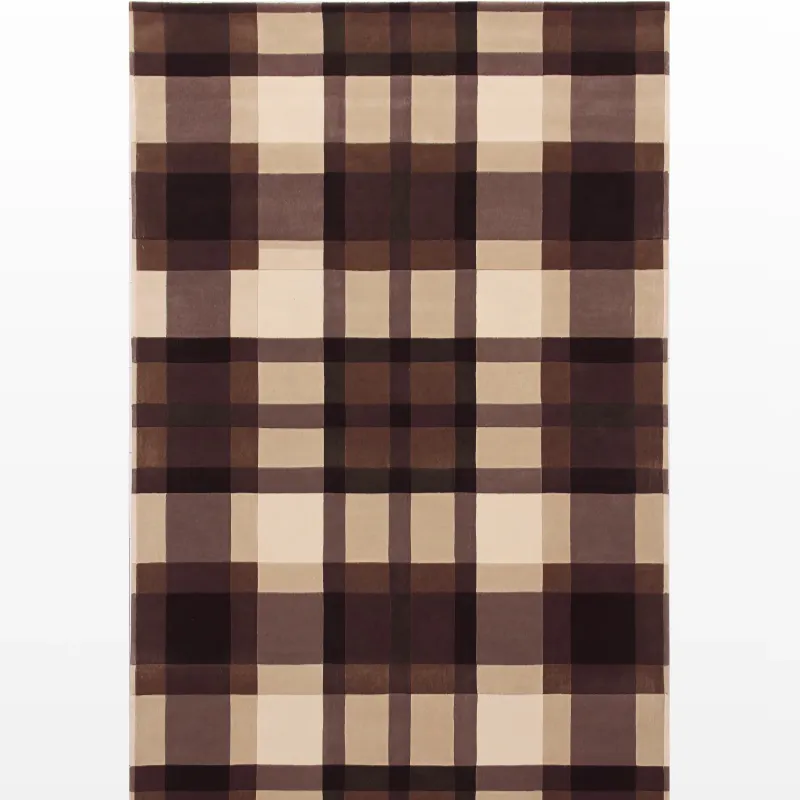 Brown Beige Checks Hand-Tufted Rug
