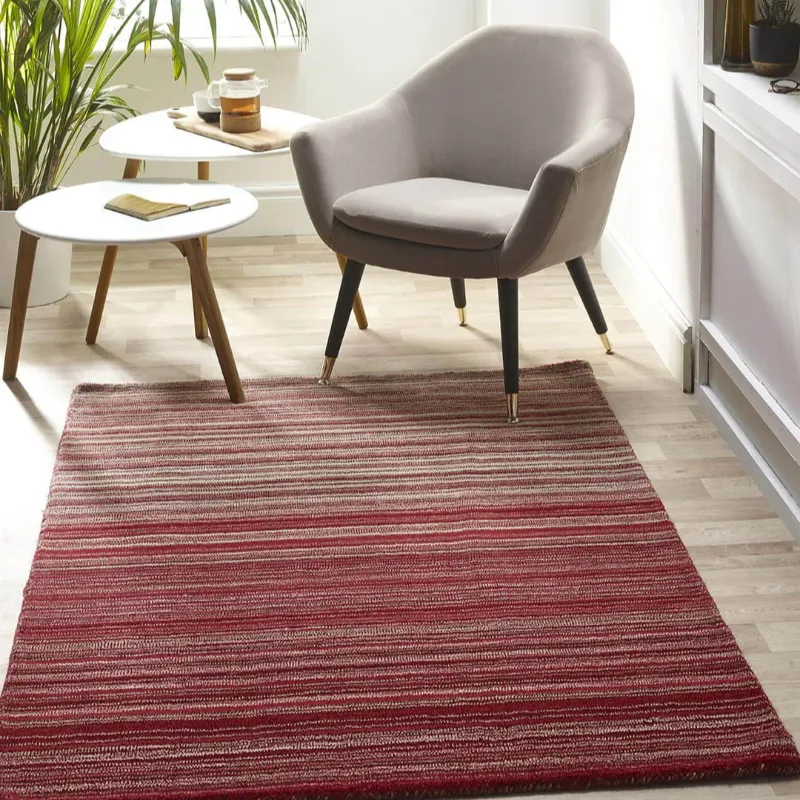 Fine Stripes Red Wool Rug