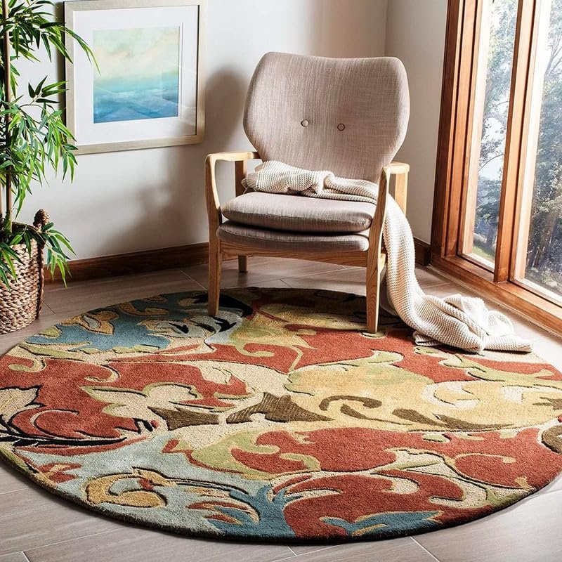 Floral Hand Tufted Round Plush Wool Rug