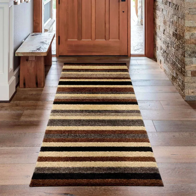 Linea Striped Caramel Washable Rug2