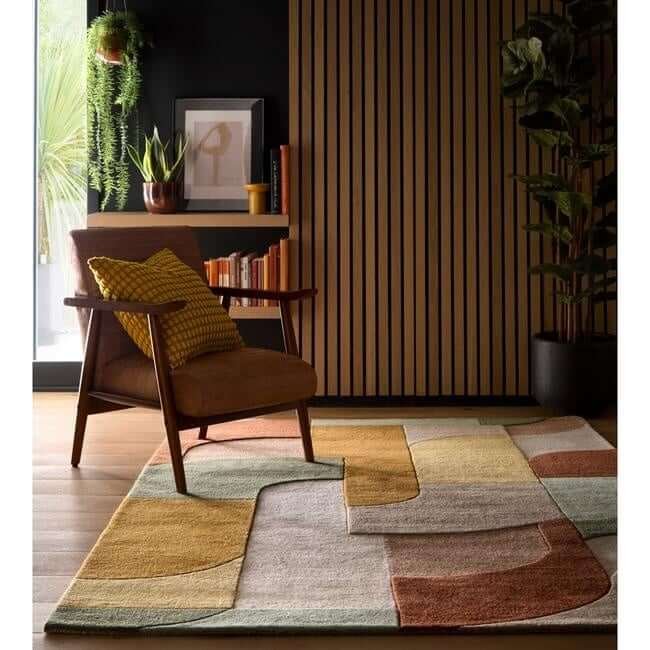 Retro Deco Brown Abstract Rug