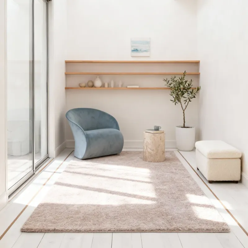 Solid Beige Handmade Shaggy Polyester Rug