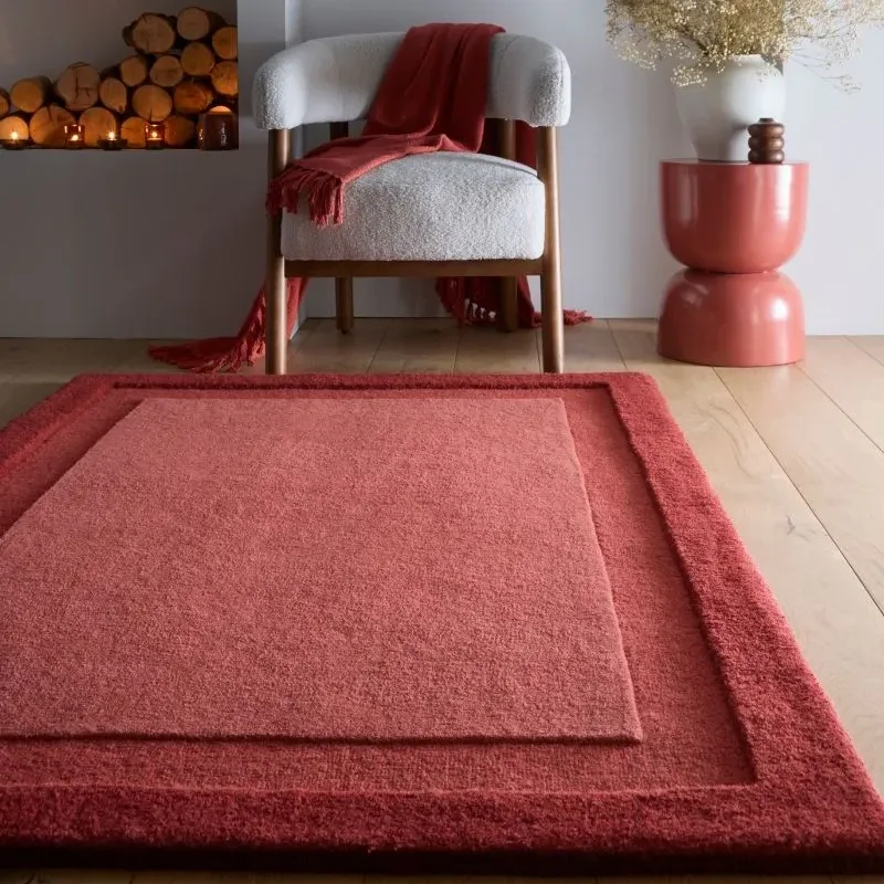 Stacked Border Red Wool Rug