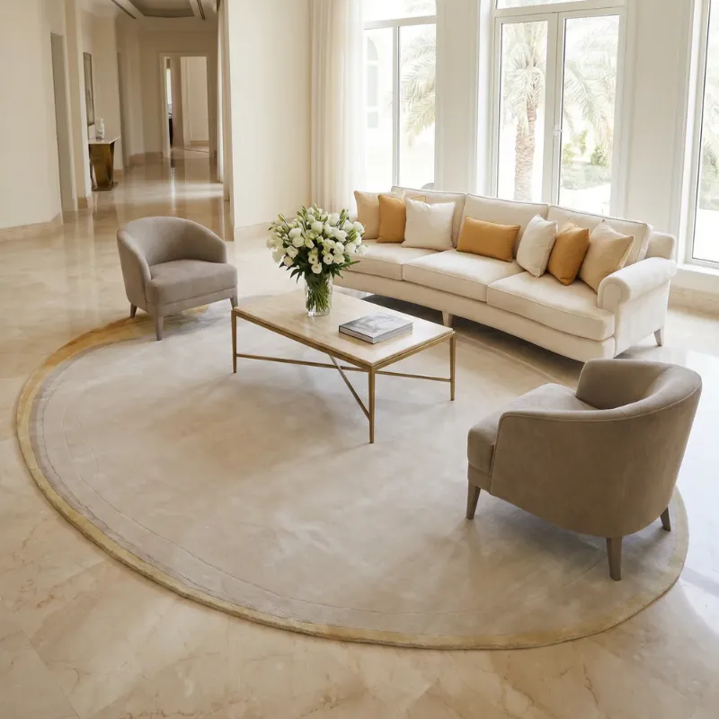 Soft Oval Form Sculptural Silk Rug
