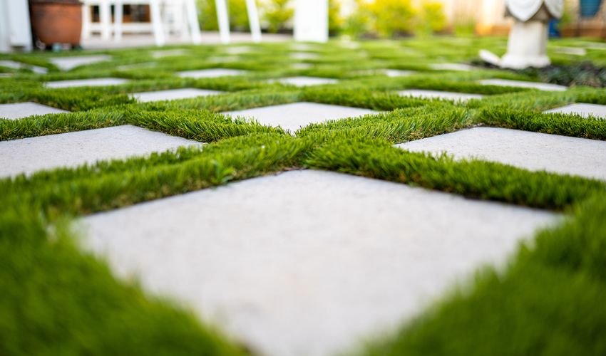 Artificial Grass with Pavers Pattern