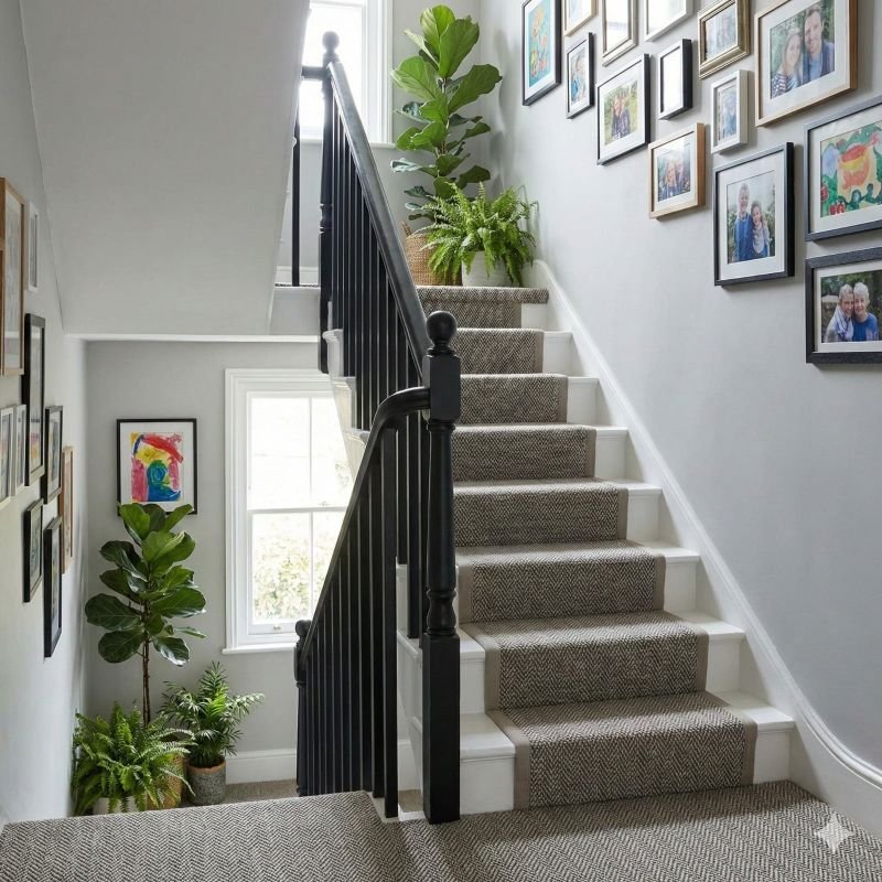 Warm Beige Herringbone Stair Carpet