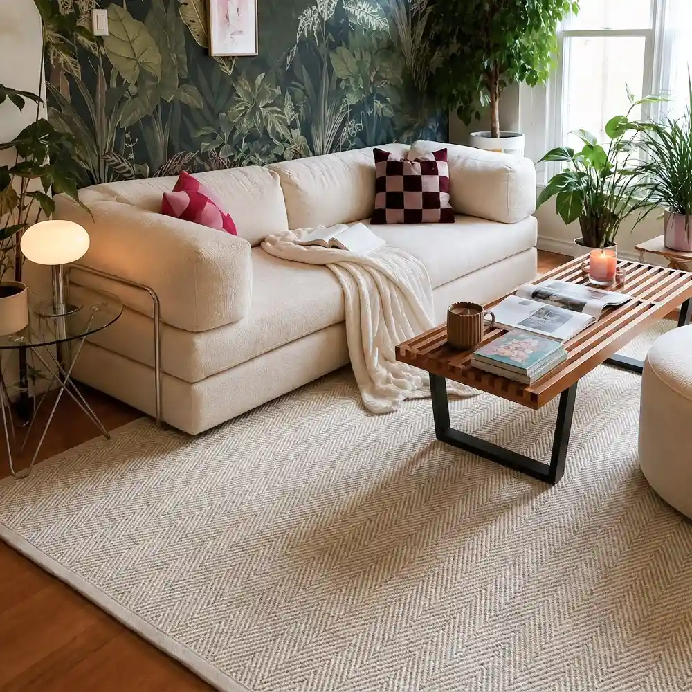 Callen Natural Wool Jute Herringbone Custom Rug Dubai