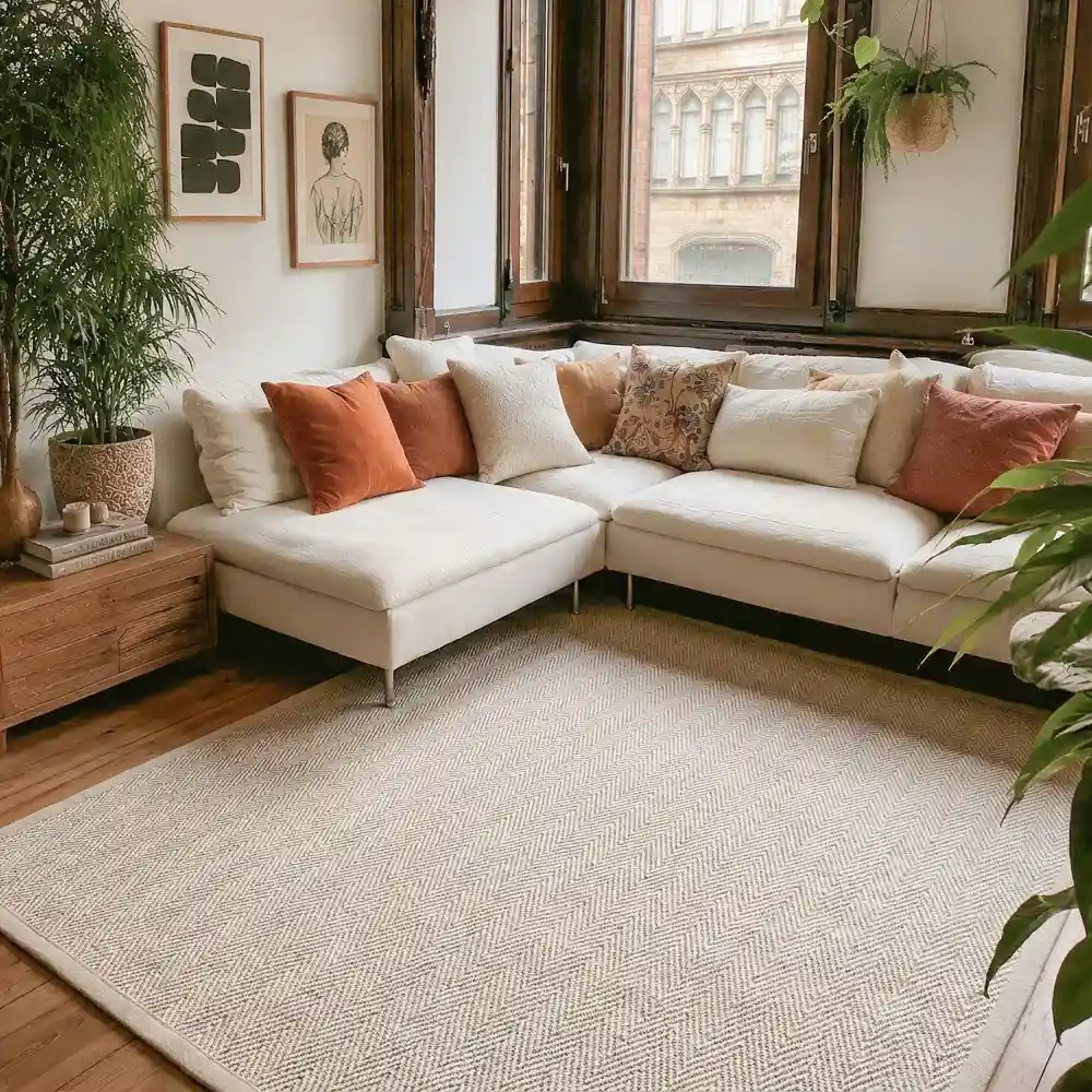 Callen Natural Wool Jute Herringbone Custom Rug in Dubai