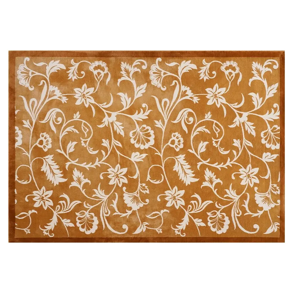 Kamy Warm Ochre Botanical Scroll Polypropylene Rug Dubai