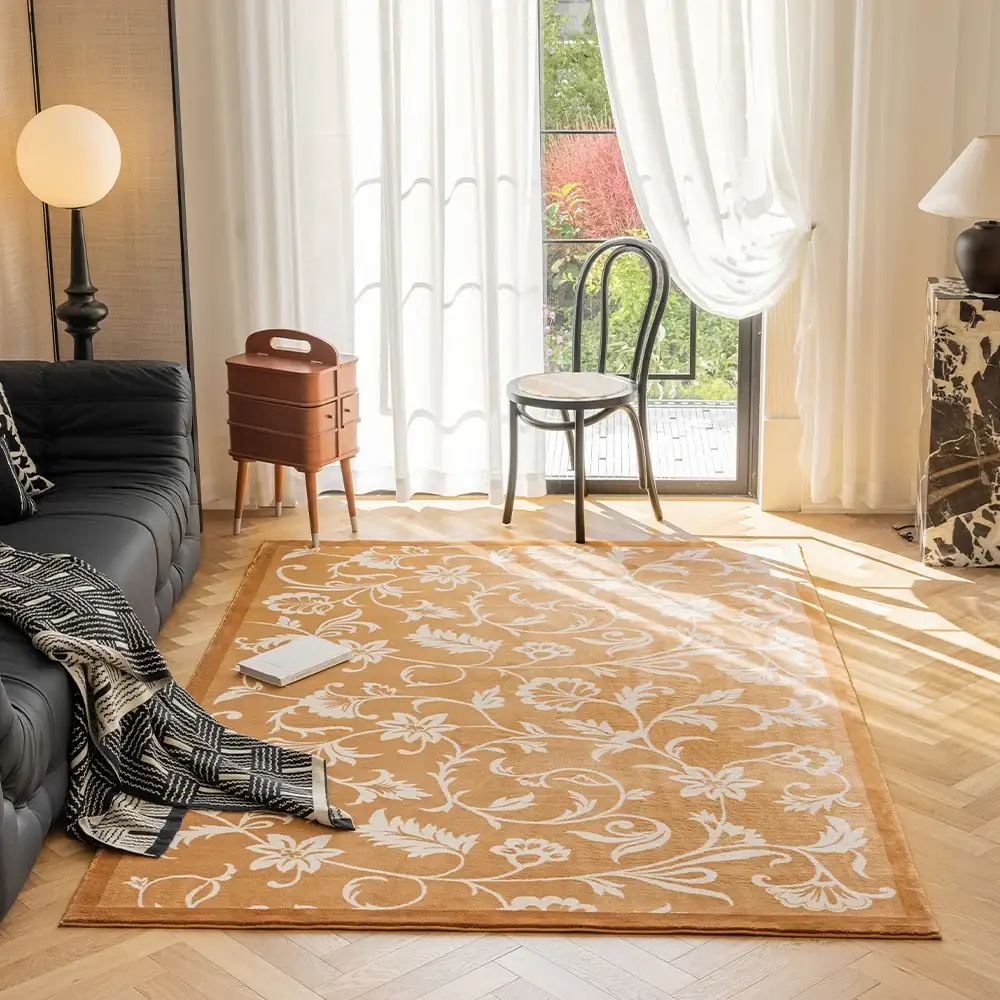 Kamy Warm Ochre Botanical Scroll Polypropylene Rug UAE