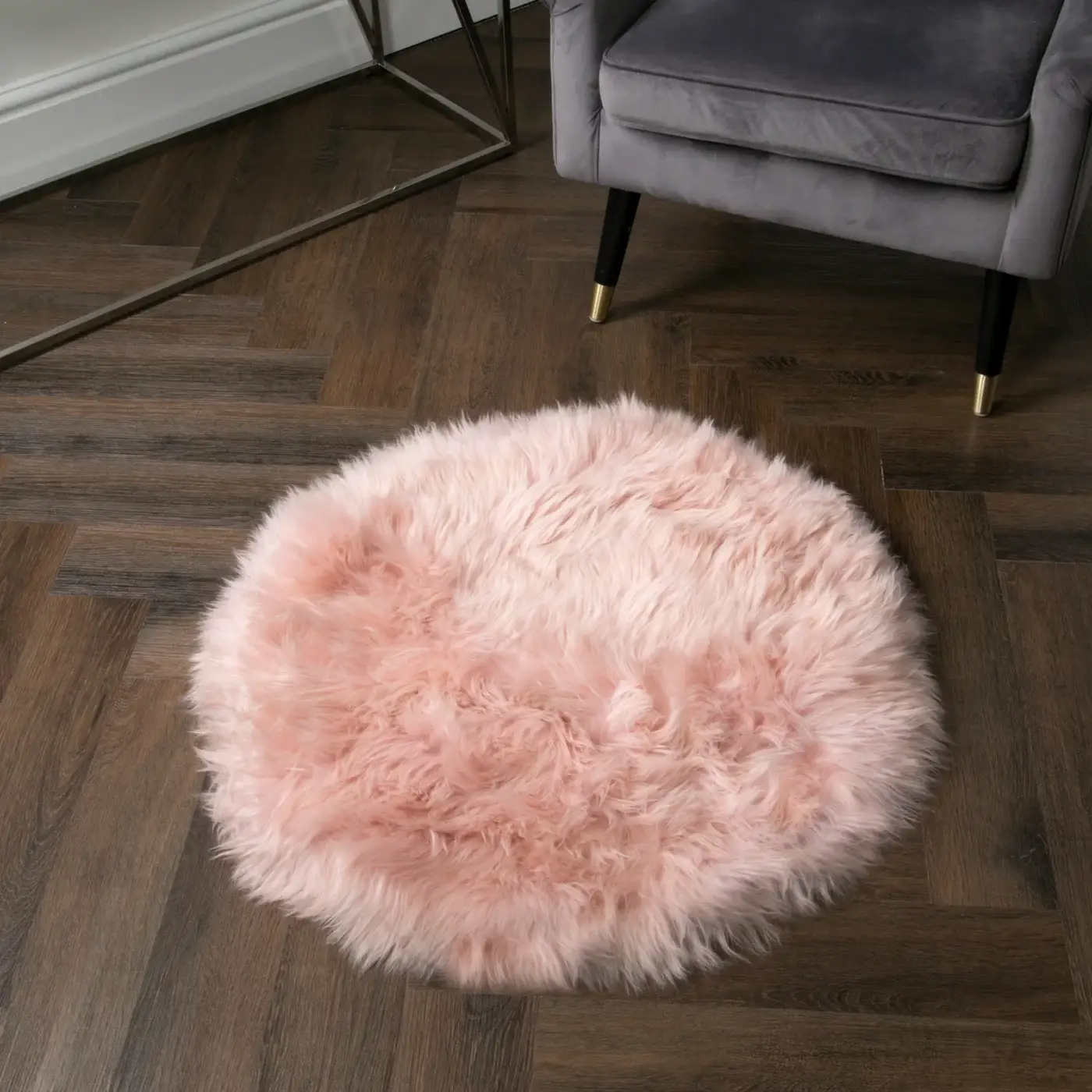 Pink Round Sheepskin Rug